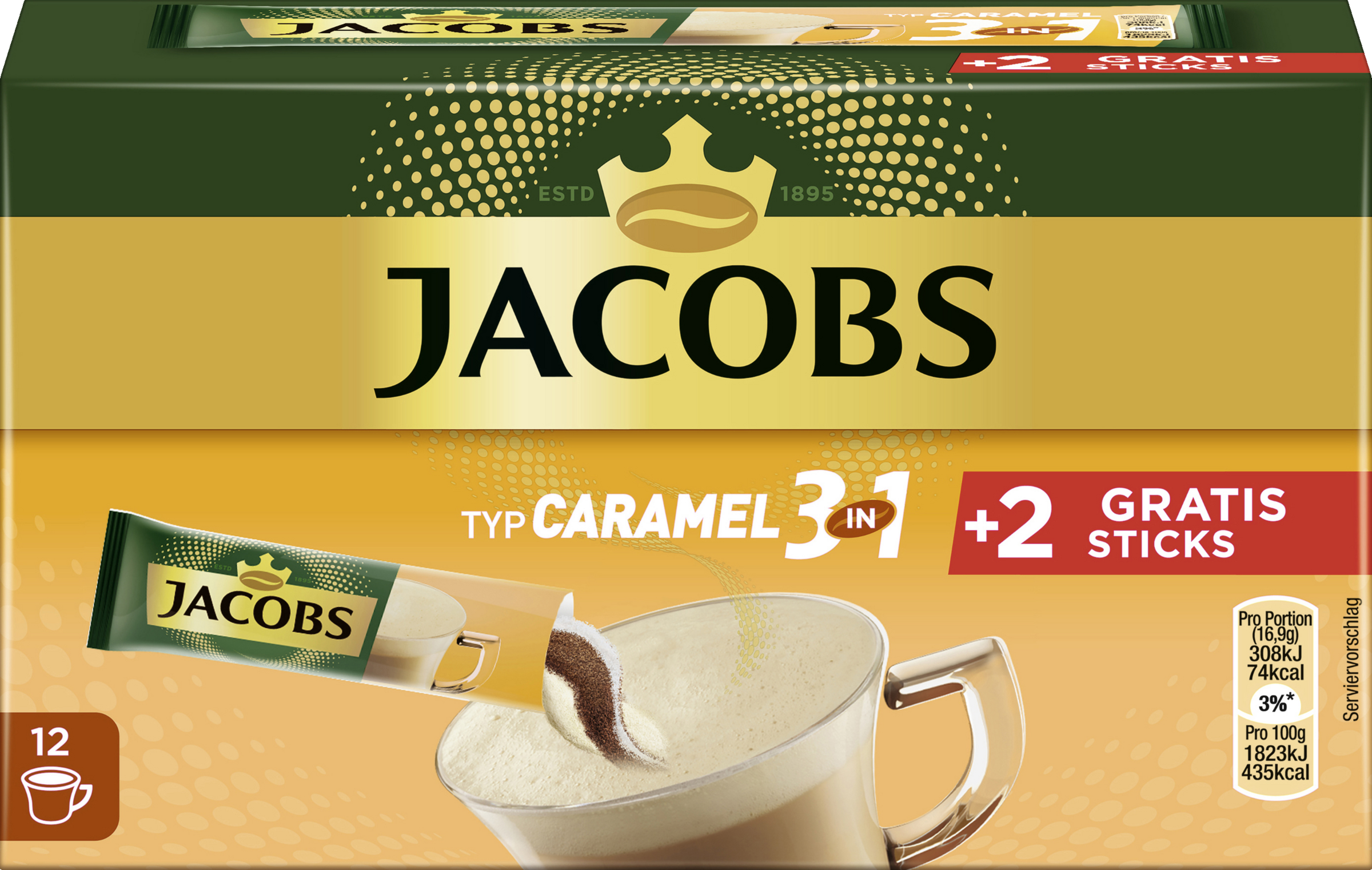 Jacobs 3in1 instant coffee sticks type caramel