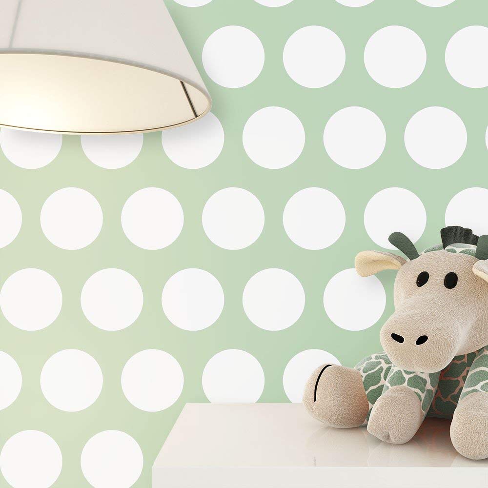 Newroom Green Non-Woven Wallpaper For Children White Dots Beautiful Modern 