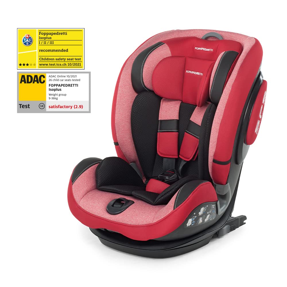 Foppapedretti Isoplus Isofix Car Seat and Dualfix Group 1/2/3 9-36 kg for Children from 9 Months to 12 Years Red (Cherry)