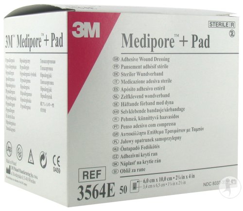 3M Medipore + Pad Sterile Wound Dressing With Wound Pad 6x10cm Piece 50 (3564E)