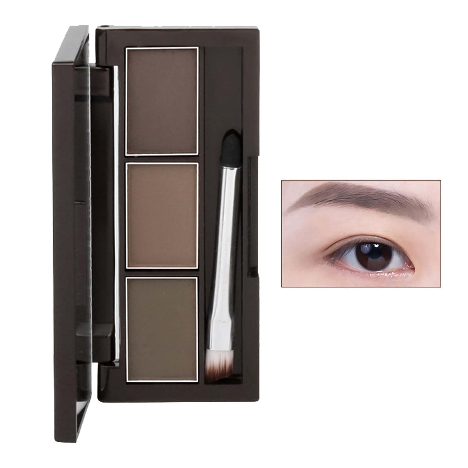 3 Colour Eyebrow Powder, Brown Eyebrow Powder with Brush, Waterproof Eyebrow Powder, Long-Lasting, Multipurpose Eyebrow Colour, Matt, Fine Powder, Instant Result, Natural