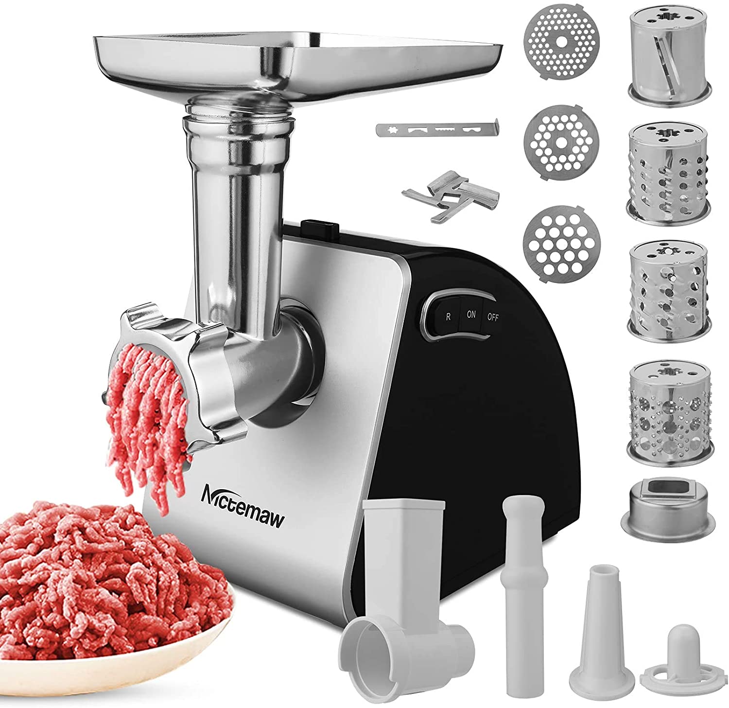 Nictemaw Electric Meat Mincer, Stainless Steel, 2-in-1 Multifunctional Mach