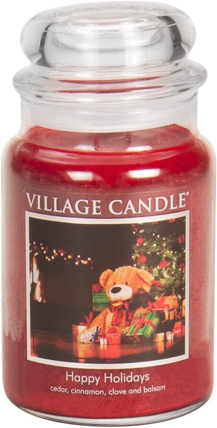 Village Candle 1-Piece 26 oz 1219 g Premium Candle Jar, Happy Holiday Xmas