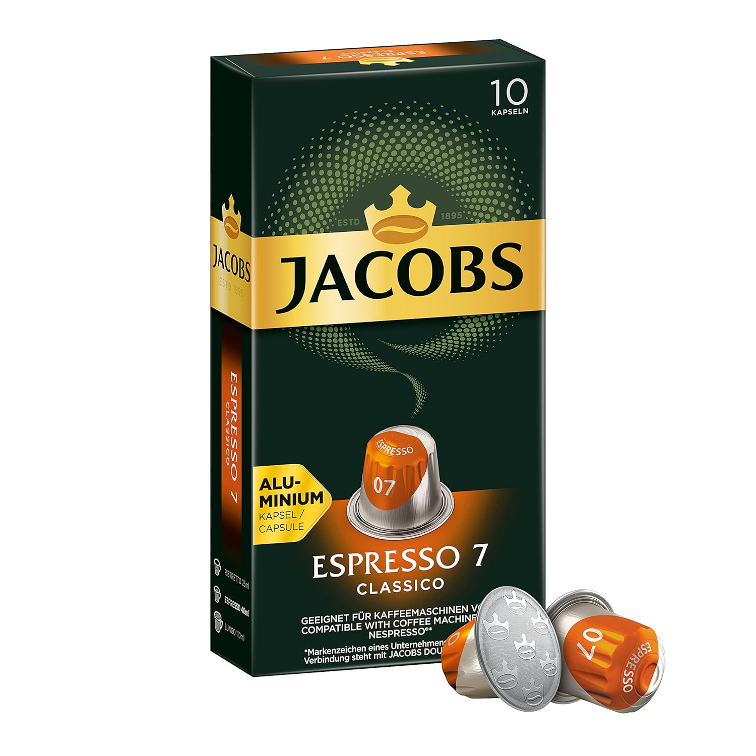 Jacobs Espresso Classico Coffee Capsules, Intensity 7 of 12, 10 Nespresso®* Compatible Capsules, Pack of 1 (1 x 52 g)