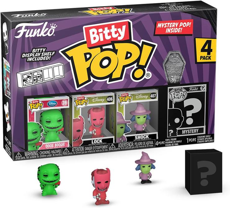 Funko Bitty Pop! The Nightmare Before Festive - Oogie Boogie 4PK - Oogie Boogie, Lock, Shock and a Surprise Mini Figure - 0.9 Inch (2.2 cm) Collectible - Gift Idea Fans