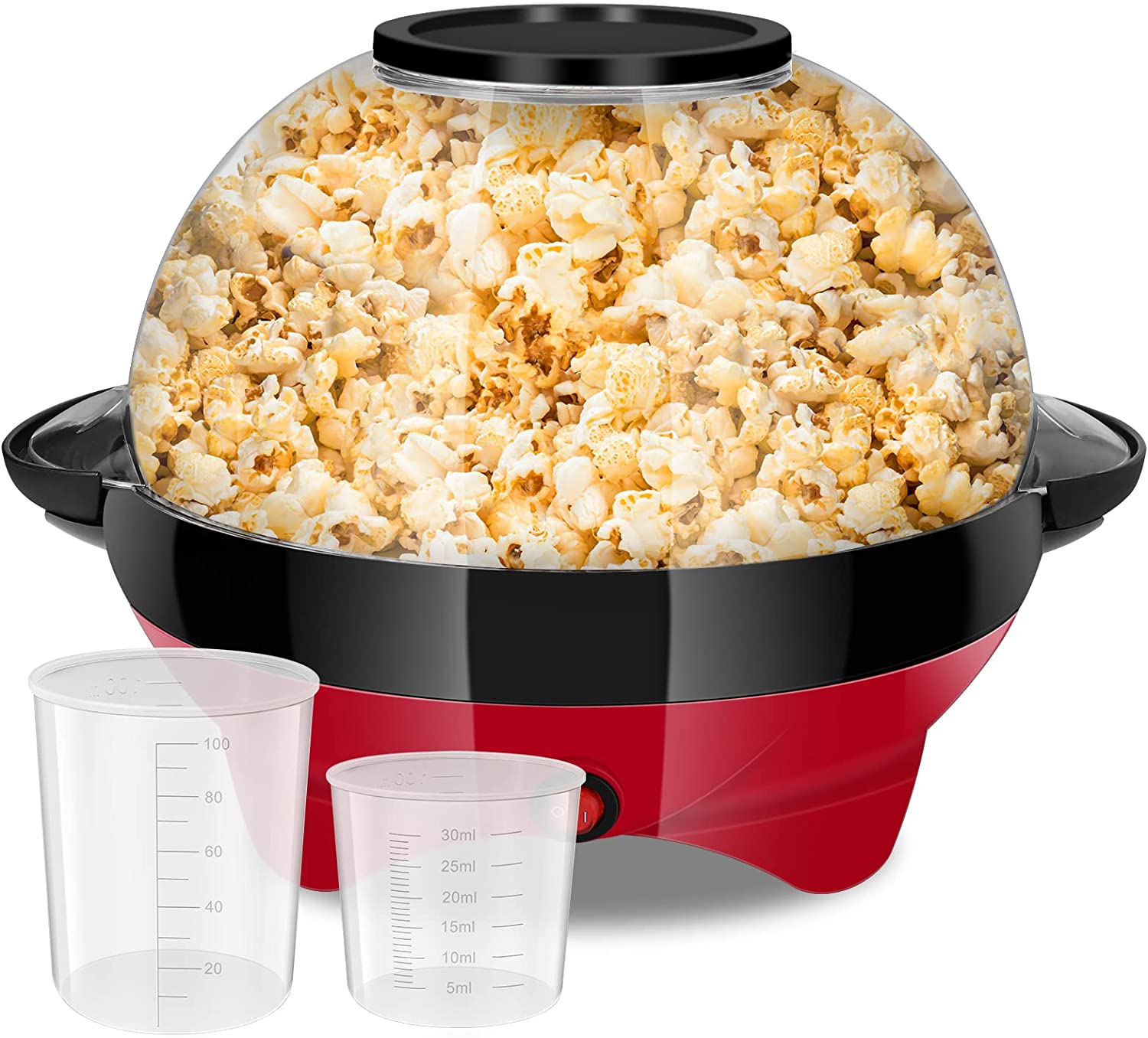 TLSUNNY Popcorn Machine, Popcorn Maker, 800 W Popcorn Machines with Sugar and Oil, Removable Heating Surface, Non-Stick Coating and Lid, with 2 Measuring Cups (100 ml, 30 ml), 5 L, Large Lid as Serving Bowl