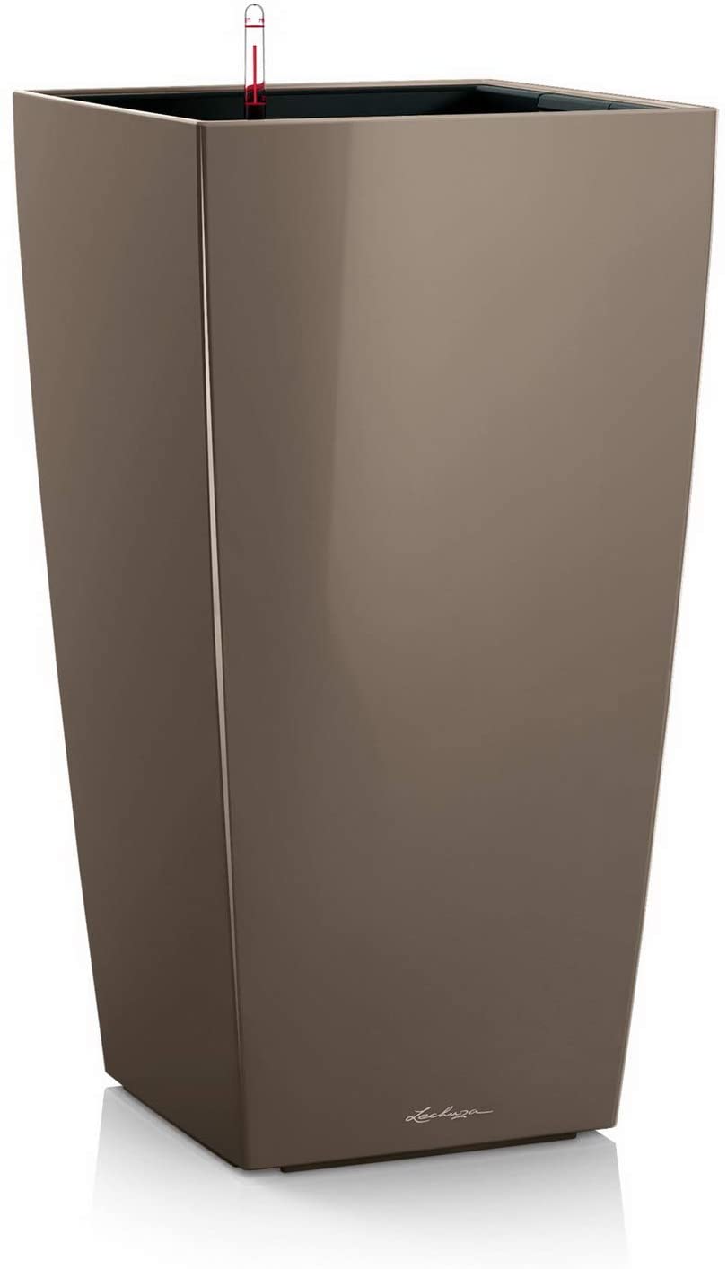 Lechuza Cubico High-Quality Plastic Planter, Taupe High-Gloss