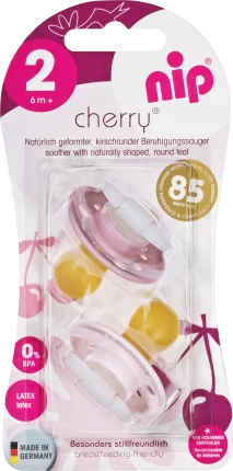 NIP Pacifier Cherry Latex, Gr. 2, pink/pink, from 6 months, 2 pcs