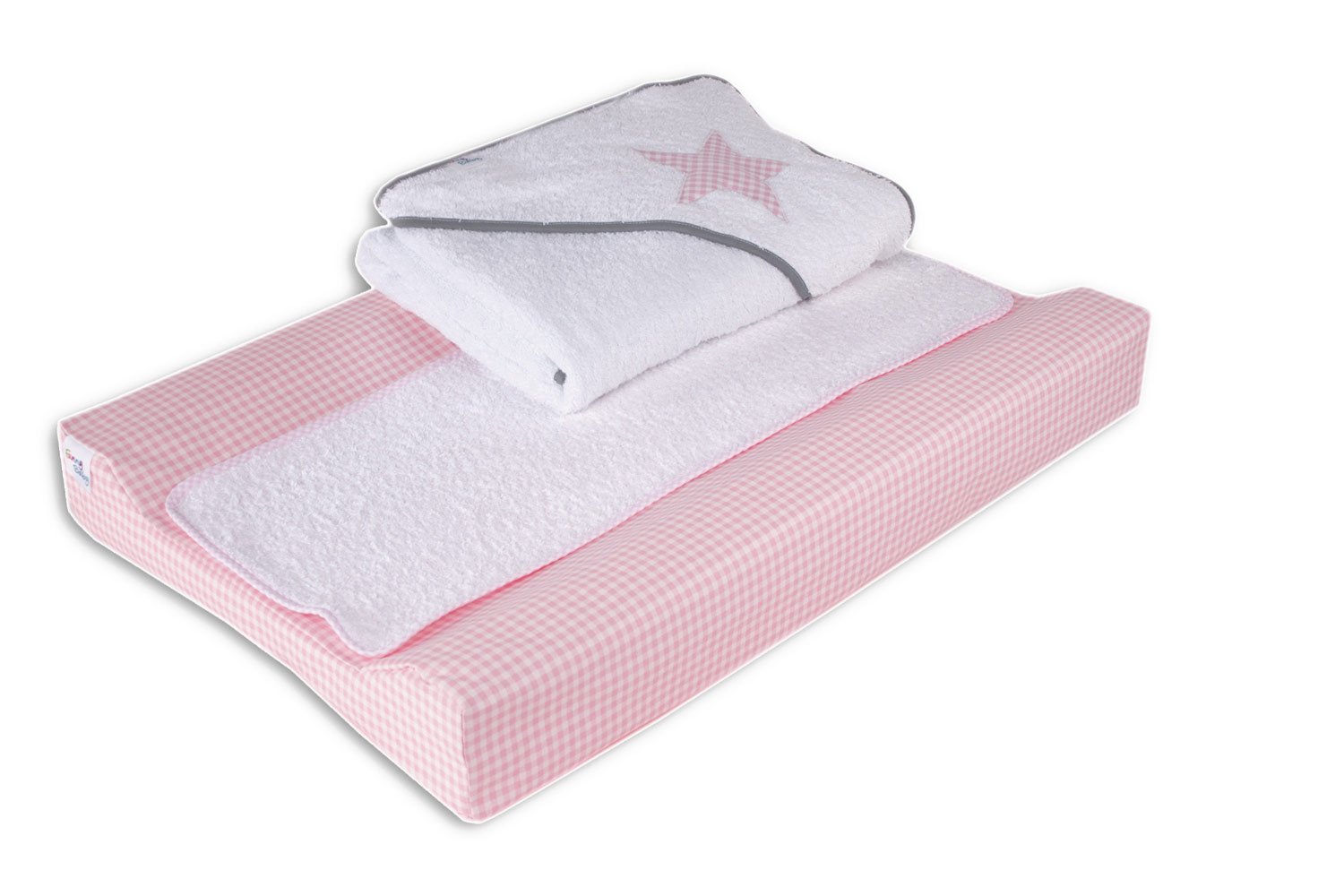 Belino Vichy Plastic-Coated Changing – Pack of 48 x 70 cm and Bath Cape/80 x 80 cm Pink