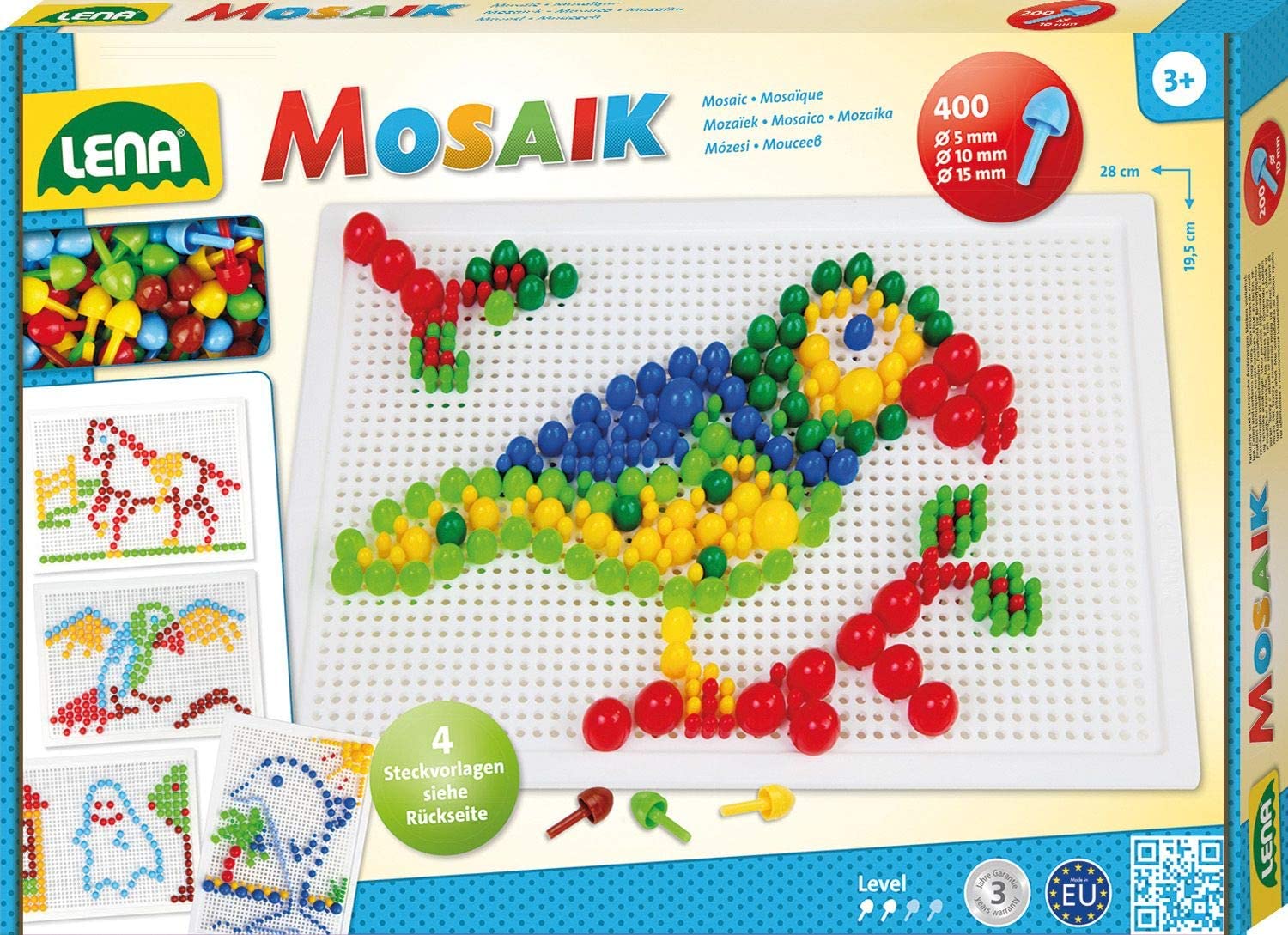 Lena 35614 Mosaic Game - Mosaic Pegs With Ø Of 5 Mm, 10 Mm And 15 Mm - Mosa