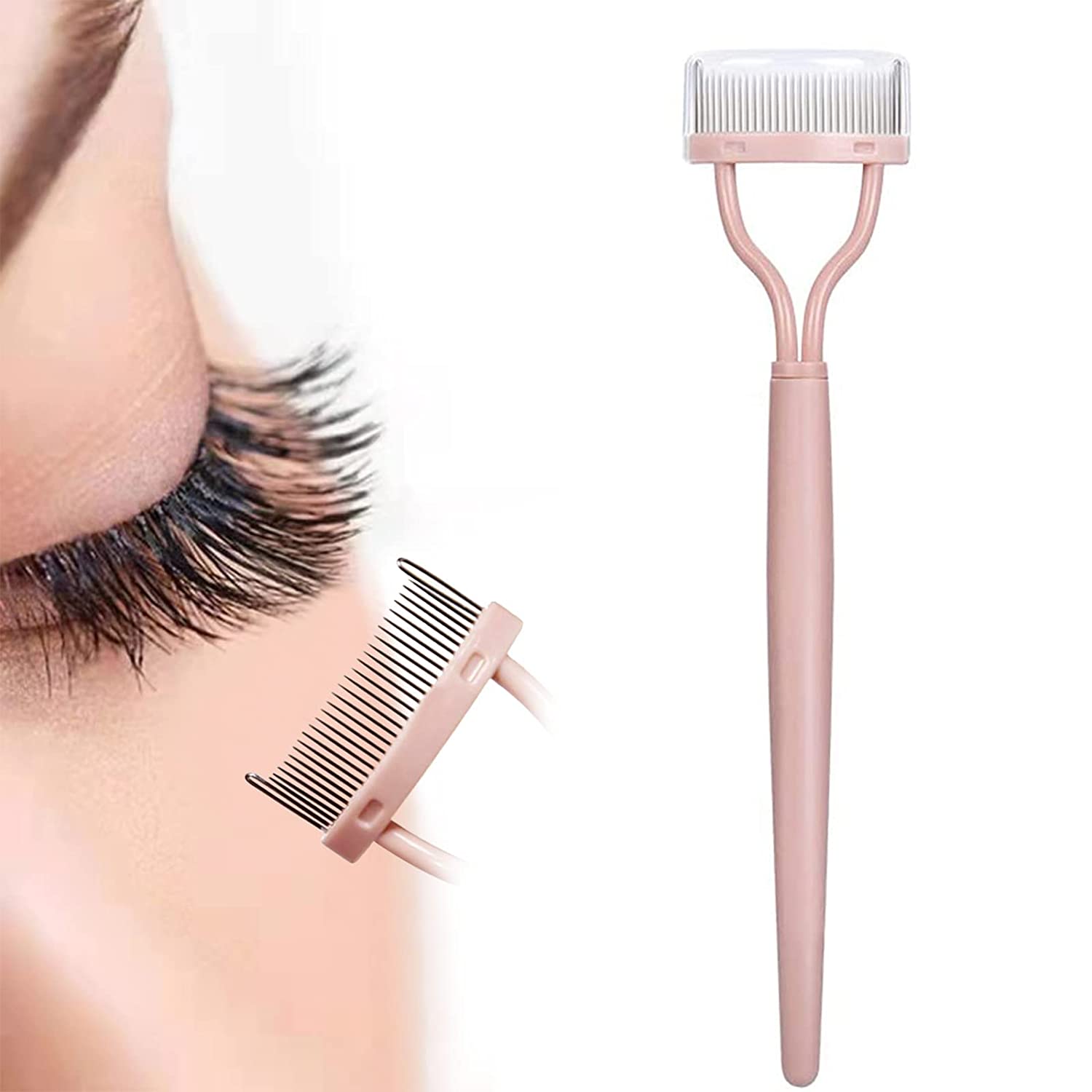 Uheltosly Pink Eyelash Comb, Eyelash Comb with Protective Lid, Eyelash Comb, Eyebrow Brush, Cosmetic Brush, Mascara Applicator, ‎fs002