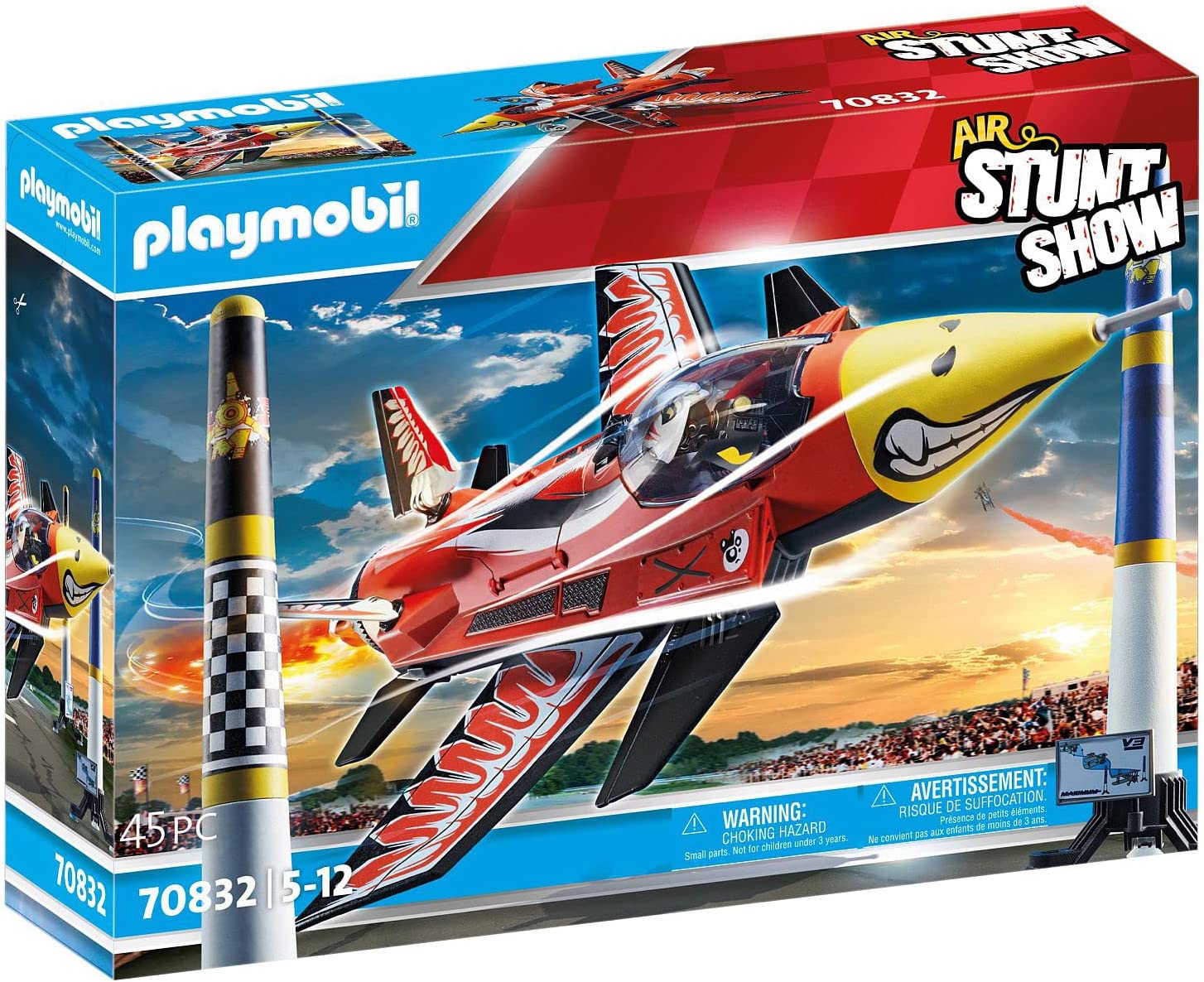 PLAYMOBIL Air Stunt Show 70832 \"Eagle\" Nozzle Jet with Rotating Motor Turbine with Wind Up Motor and Foldable Chassis, for Children from 5 Years