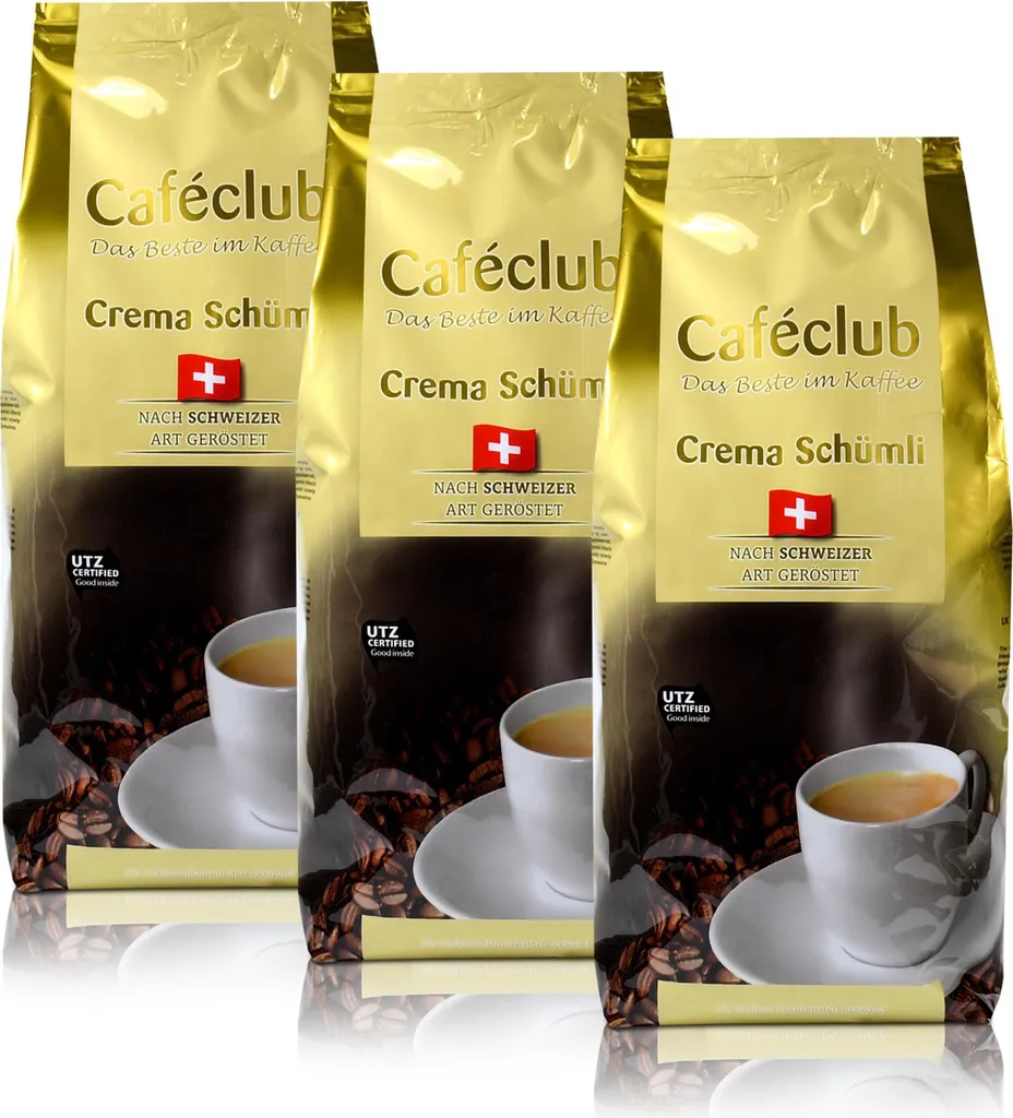 3x Cafeclub Supercreme Swiss Schümli Coffee Beans 1 Kg For Fully Automatic Coffee Machines