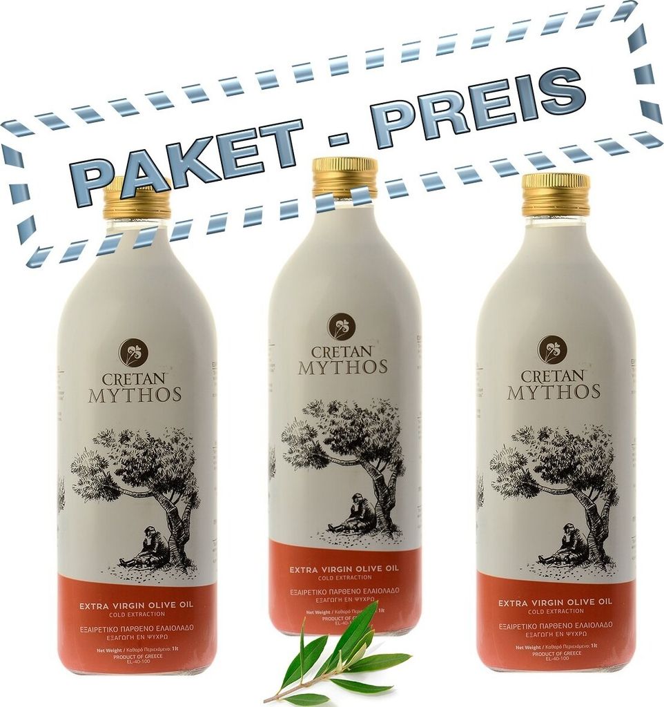 3x CRETAN MYTHOS 03015 Extra Natives Olivenöl 1 Liter-Flaschen (AKTION ! 3 x 1L= 3L)