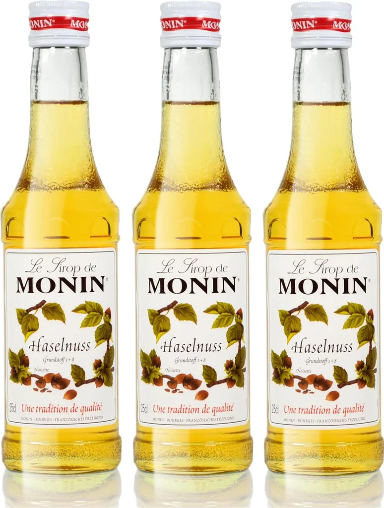 3x Monin Haselnuss / Noisette Sirup, 250 ml Flasche