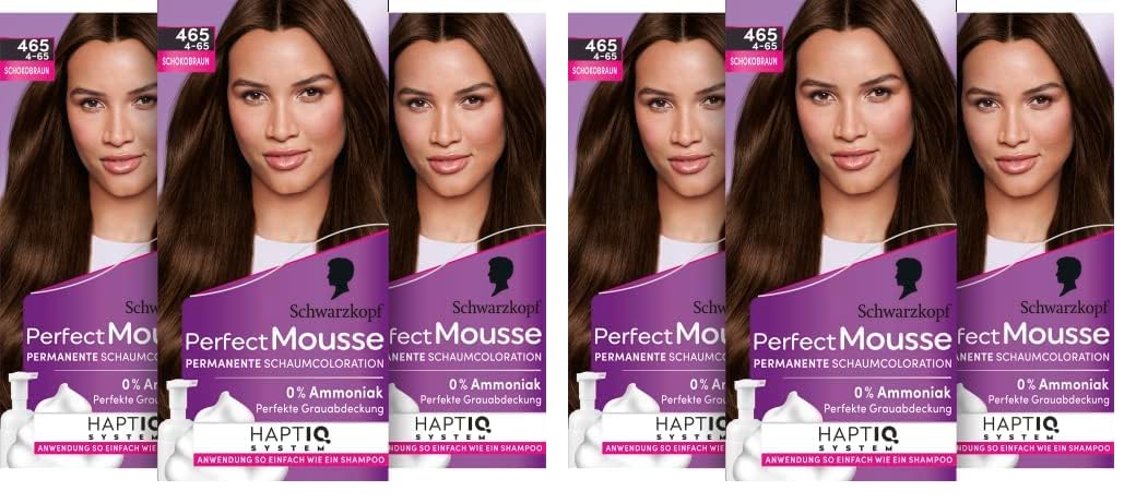 Schwarzkopf Perfect Mousse Permanent Foam Coloration 465/4-65 Chocolate Brown (93 ml), Hair Color with Perfect Gray Coverage, Coloration for Intensive Care and Radiant Shine (Pack of 2)