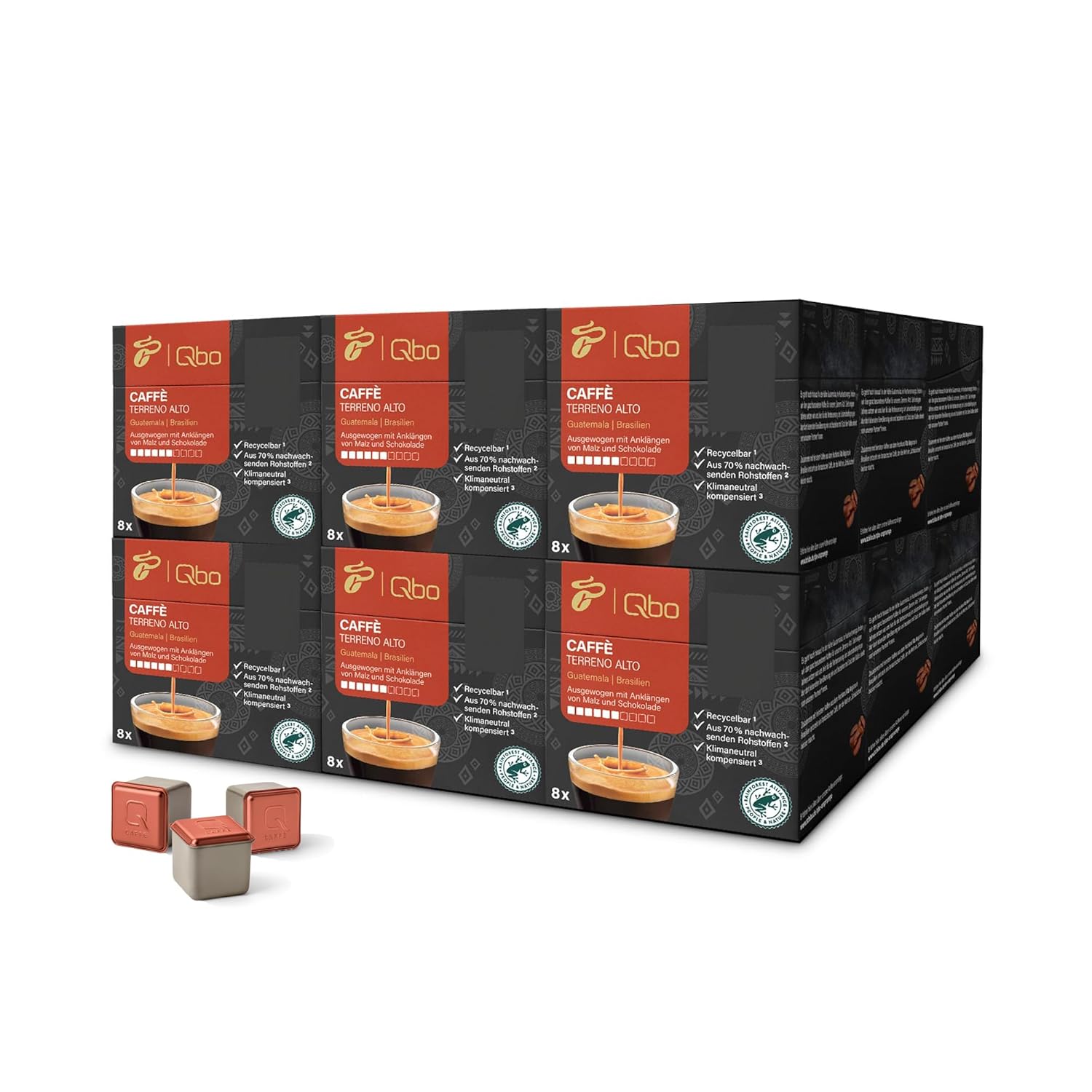 Tchibo Qbo Caffè Terreno Alto Premium Coffee Capsules, Pack of 144 - 18 x 8 Capsules (Caffè, Intensity 6/10, Balanced and Malty), Sustainable & Made from 70% Renewable Raw Materials