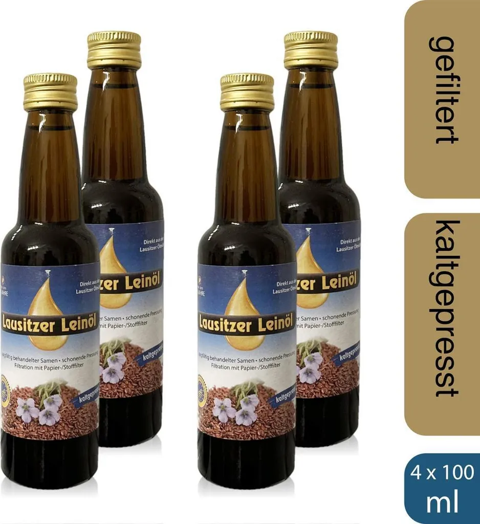 4 x Lausitzer Leinöl (kaltgepresstes Leinöl), 4x 100ml