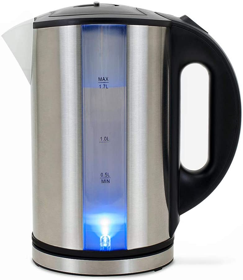 Deuba LED Kettle 1.7 L Stainless Steel Glass Tea Kettle 2200 W BPA Free Limescale Filter Overheating Protection Wireless