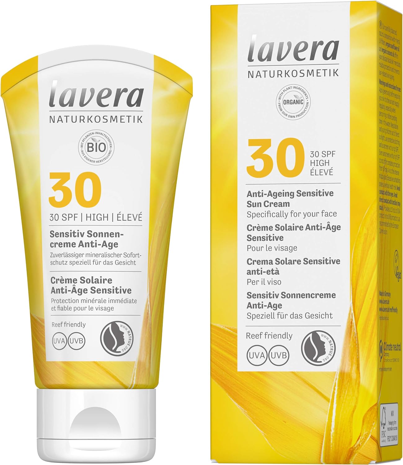 Lavera Anti-Aging Sensitive Sun Cream SPF 30, Sun Care, Natural Cosmetics, Vegan, Certified, 50 ml, 110614