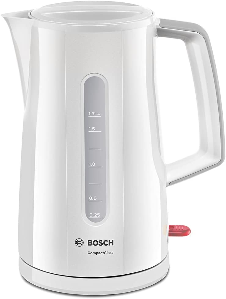 Bosch TWK3A011 CompactClass Wireless Kettle, Fast Heating, Water Level Indicator on Both Sides, Overheating Protection, 1.7 L, 2400W, White