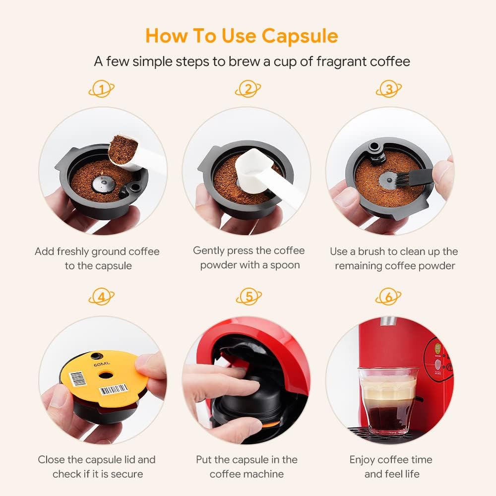 HAILASRE Coffee Capsule 180 ml Refillable Coffee Capsule for Tassimo, Reusable Refill Capsule Coffee Capsule Coffee Filter for Tassimo (D)