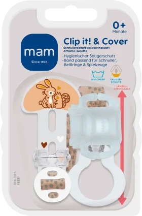 Pacifier band Clip it! & Cover, beige, 1 st