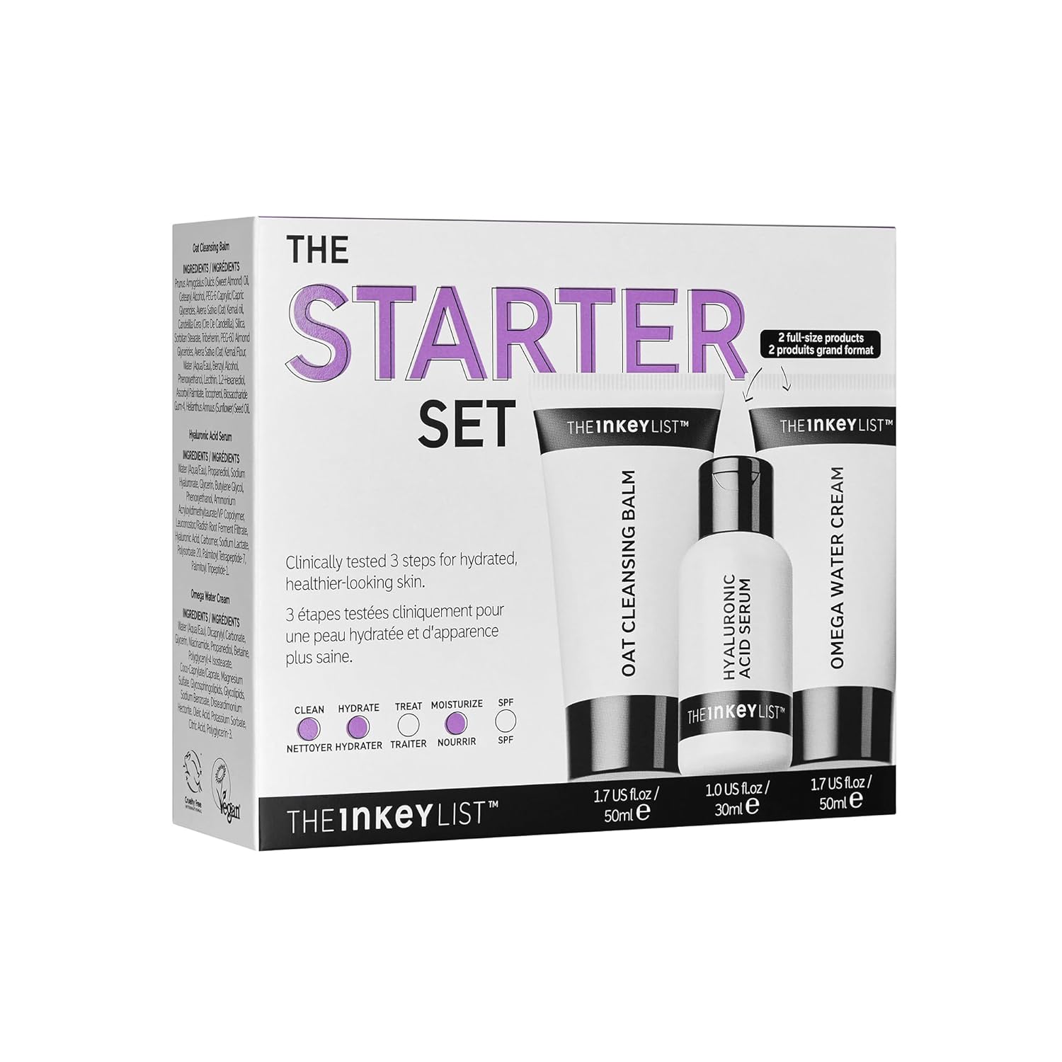 The INKEY List Starter Set, Oat Cleansing Balm, Hyaluronic Acid Serum & Omega Water Cream, Nourishing Skincare Set, Gentle Cleanser, Suitable for All Skin Types