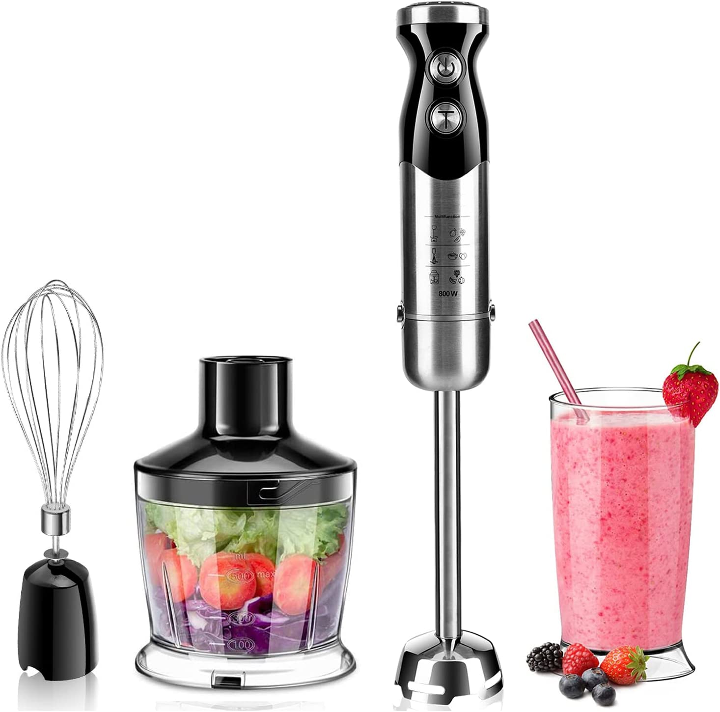 Generic Stainless Steel Purée Stick, Hand Blender with Universal Chopper, Mixer & Whisk Attachment, BPA-Free & Dishwasher Safe, Suitable for Smoothie, Soups, Sauces, Yogurt, Baby Food