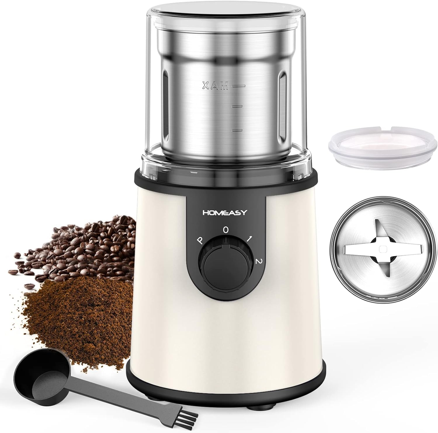 HomeAsy Electric Coffee Grinder 350 W Coffee Grinder Electric Propeller Mill With Stainless Steel Blades Disc Mill in 80g Capacity Coffee Bean Mill For Spices Bean Seeds Pepper Sugar etc. White