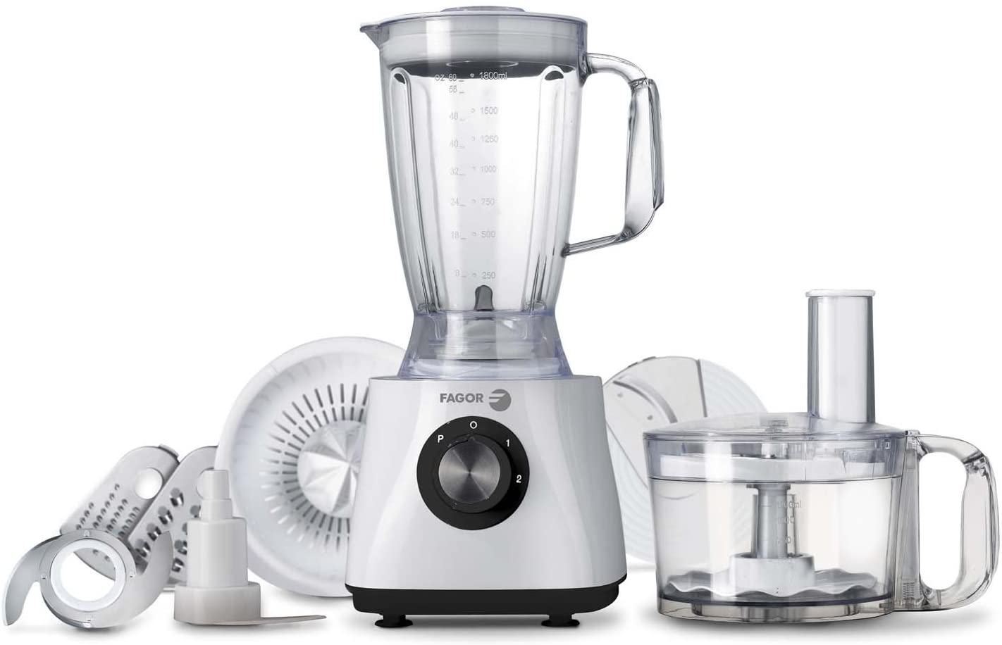 Fagor 964010026 RT 507 Food Processor 2 Speed Settings and Pulse Function, Plastic Container, 1.8 Litre, 500 Watt, White