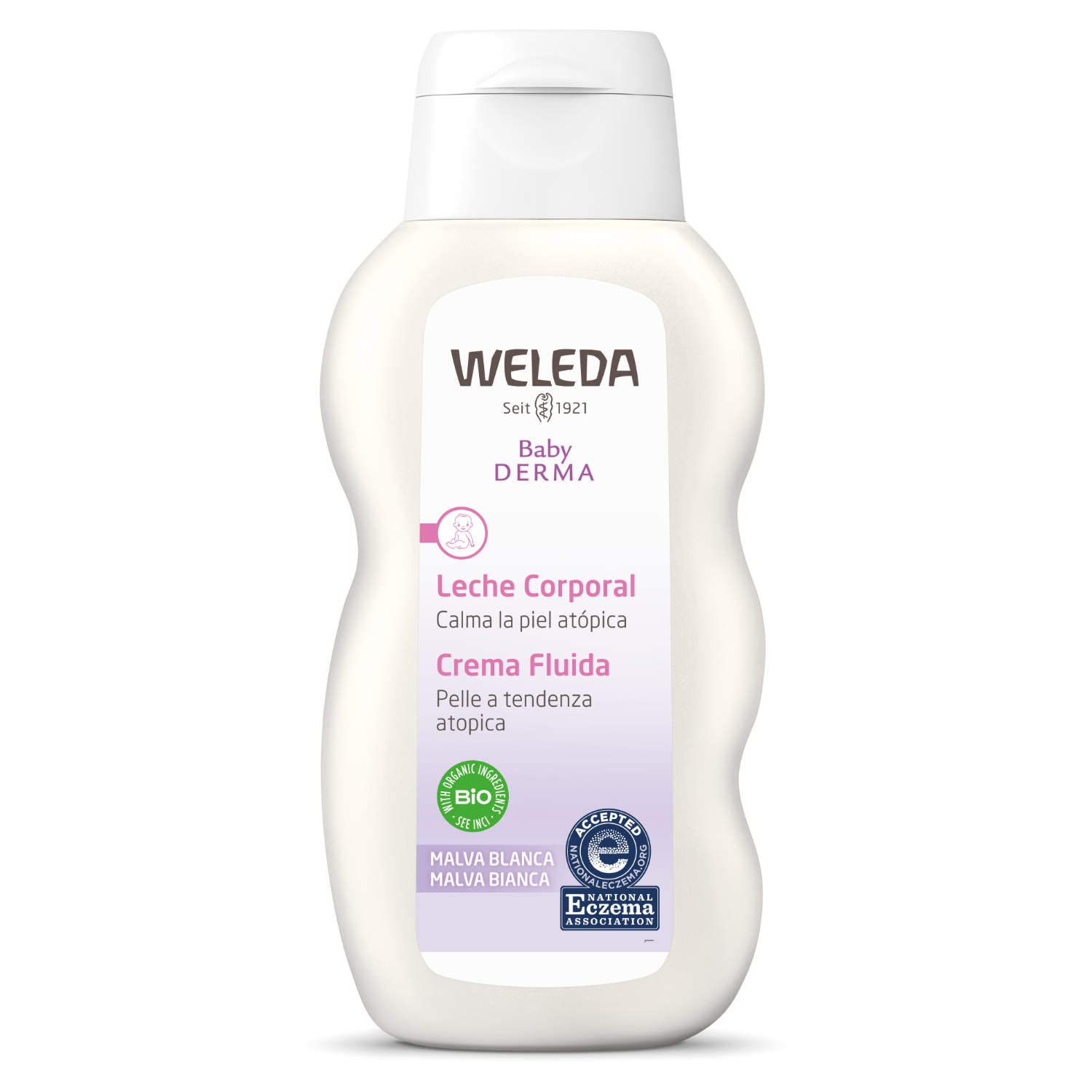 WELEDA Baby Derma White Mauve Care Lotion, Natural Cosmetics Moisturising Body Lotion for Soothing Highly Sensitive, Neurodermatitis and Dry Skin, Lotion for Intensive Care (1 x 200 ml)