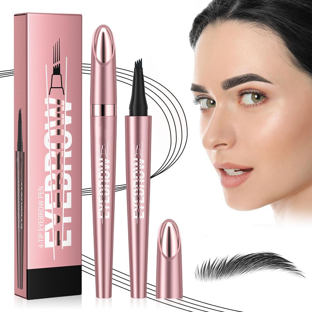 2025 Magic Eyebrow Pencil, Waterproof, 3D Microblading Eyebrow Pencil, Dark Brown Eyebrow Pencil with 4 Fork Tip Applicator, Creates Effortless Natural Looking Brows (4#-Black)