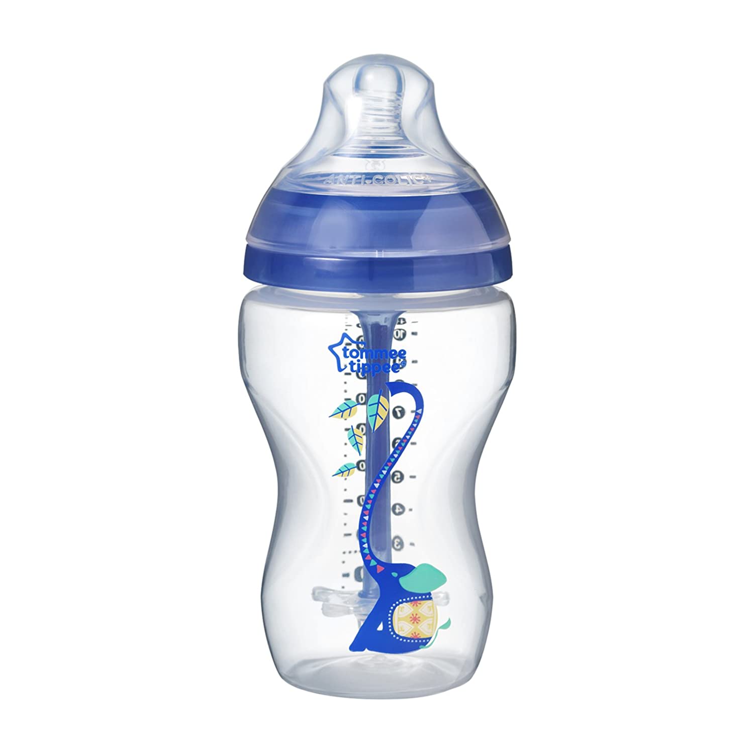 Tommee Tippee Advanced Anti-Colic Baby Bottle Super Soft Teat, 3+ Months, 340 ml, Blue with Decorations