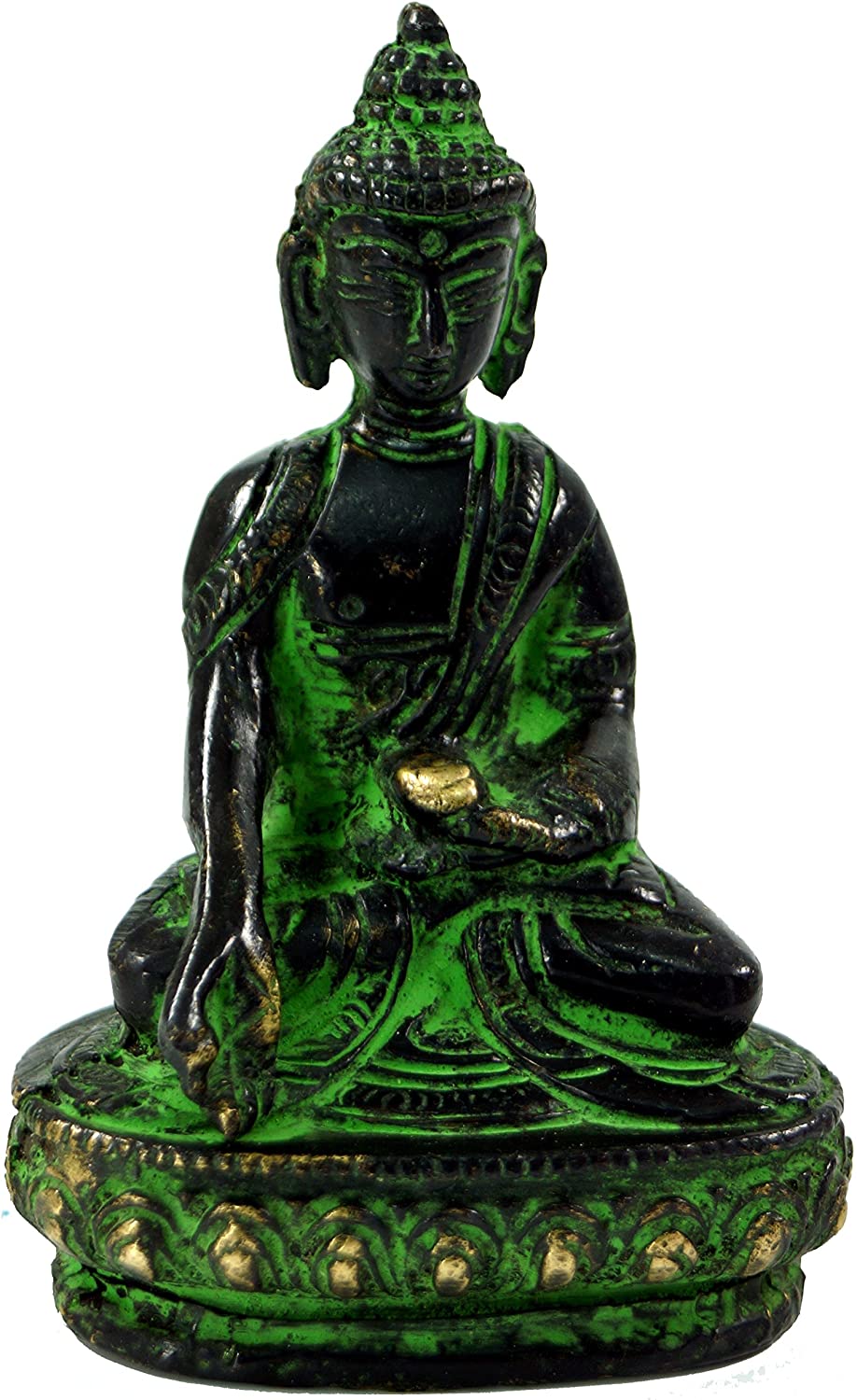 Guru-Shop GURU SHOP Buddha Statue Brass Bhumisparsa Mudra 10 cm - Model 1, Green Buddhas