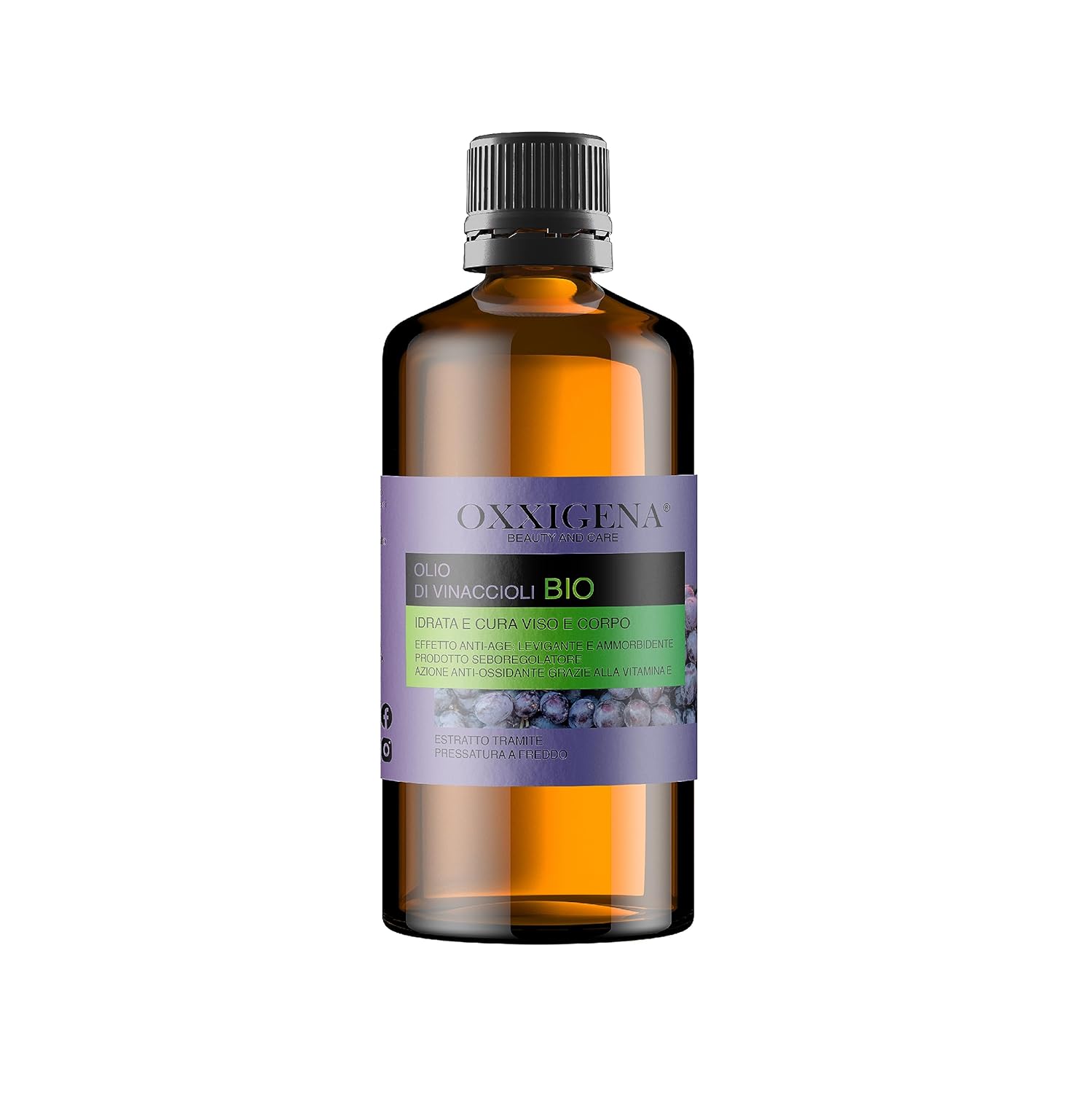 Oxxigena - 100% Pure Organic Grape Seed Oil 250 ml Pack Oil with Antioxidant Effect, Ideal for Firming, Toning and Anti-Ageing Effect for the Skin
