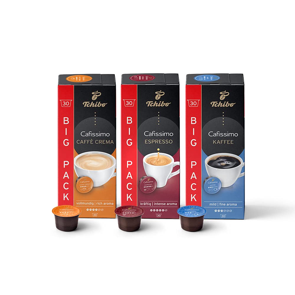 Tchibo Cafissimo Tasting Set Various Varieties Caffè Crema, Espresso and Coffee, 90 Pieces (3 x 30 Coffee Capsules), Sustainable & Fair Trade