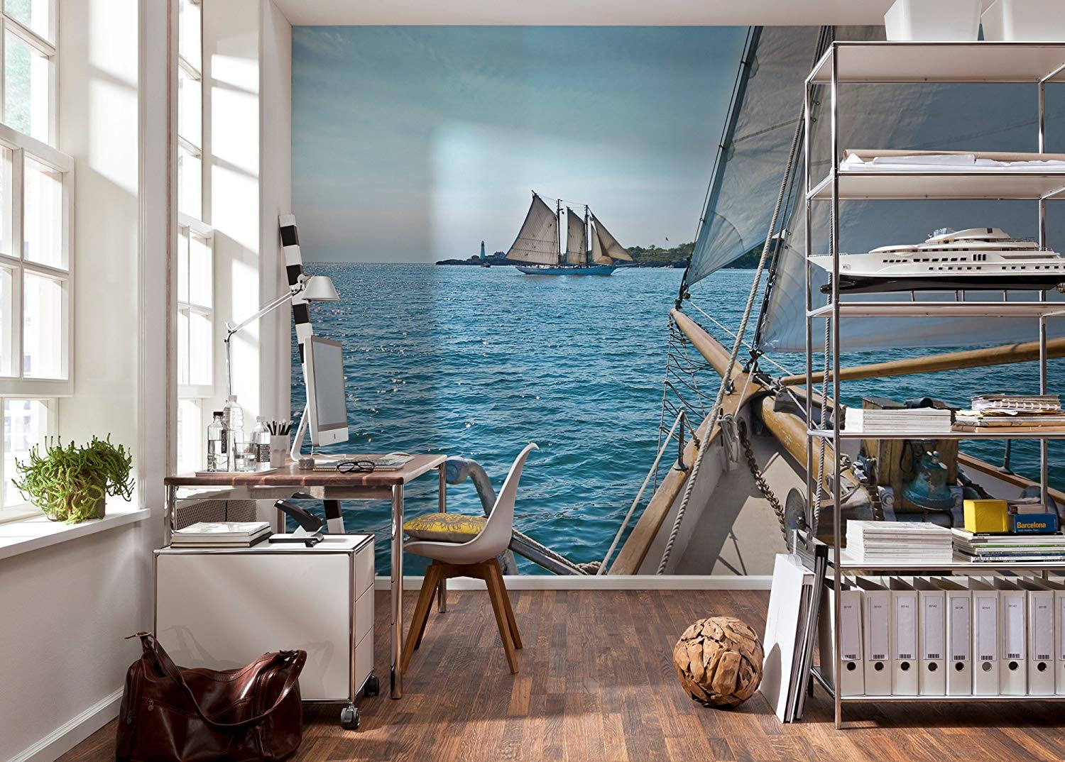 Photo Wallpaper Sailing, 368 W X 254 H, 8 Panels, Ship On The Blue Sea, Ama