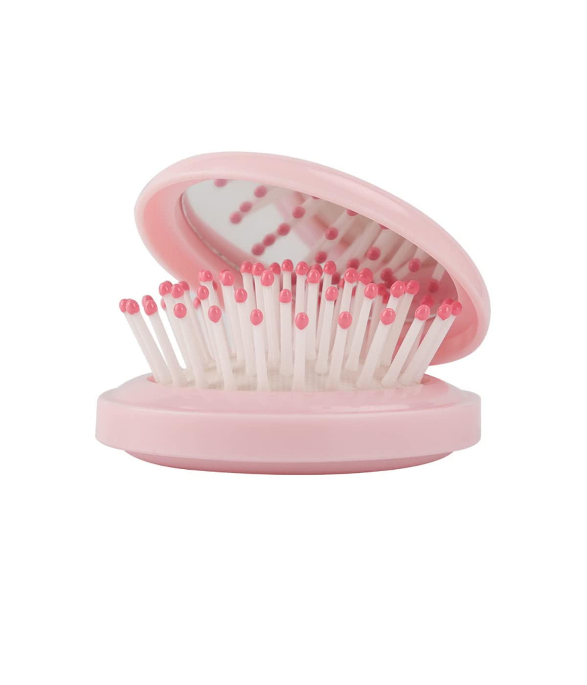 qccige Hairdressing Comb Foldable Hair Brush with Mirror Round Portable Foldable Hair Brush Mini Hair Brush Compact Travel Size Hair Massage Comb for Men and Women - Pink, ‎multicoloured