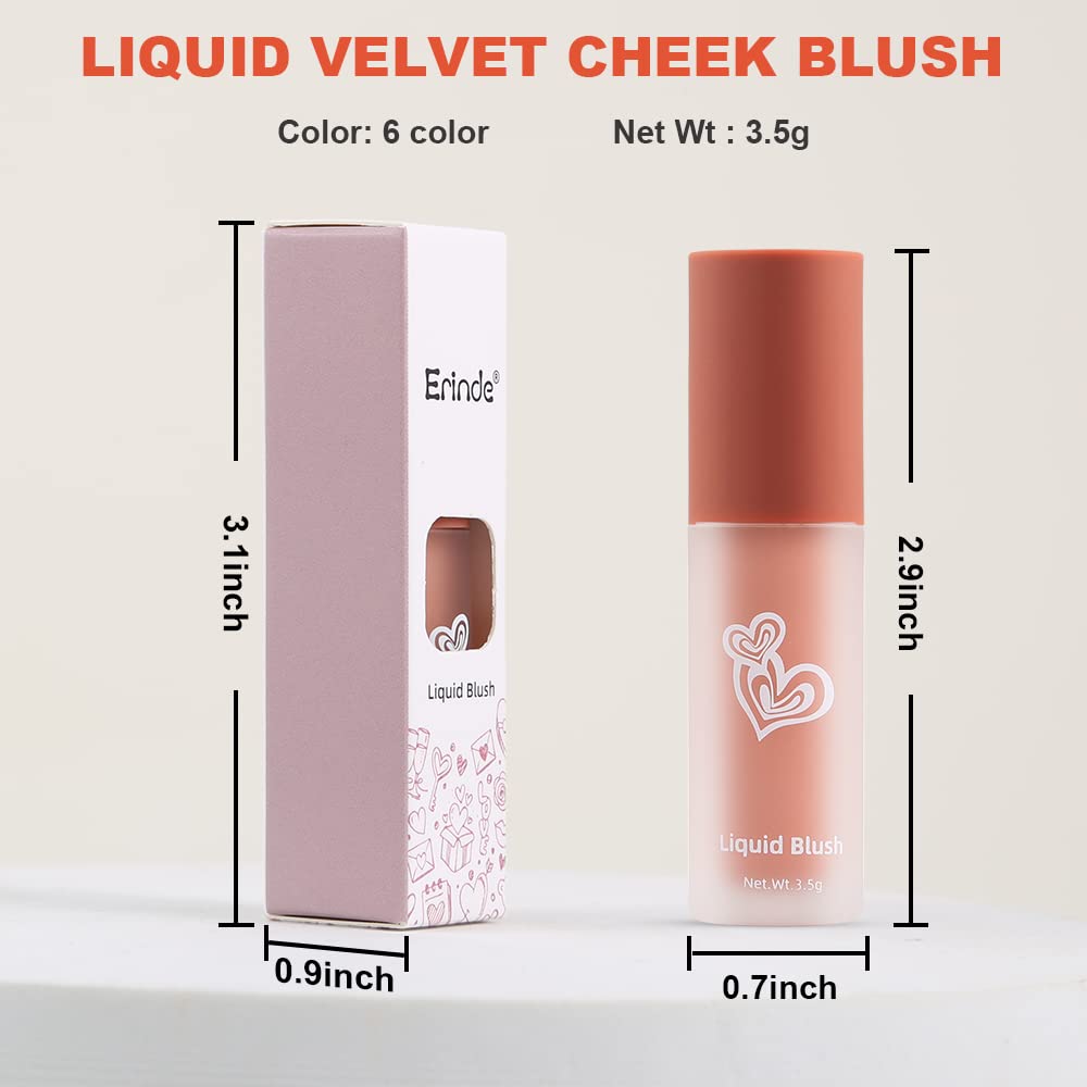 Erinde Matte Liquid Blush Make-Up Lightweight, Breathable, Transparent Colour Gradient, Natural Look, Dewy Finish Cream Blush Cheek, Ideal Gel Blush Gift for Women (Set A)