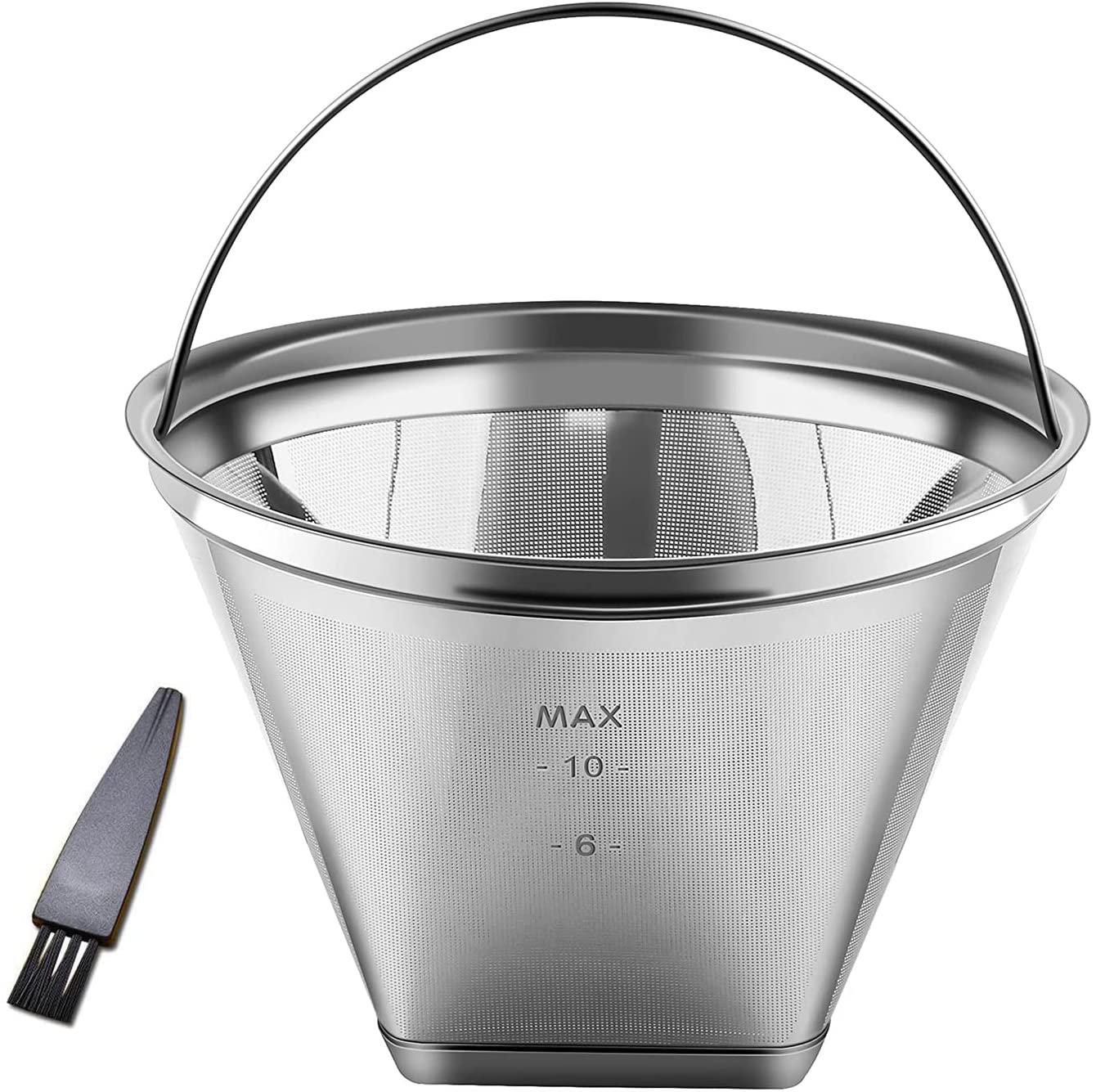 MVKV Reusable Coffee Filter No. 4 Permanent Cone Shape 6-10 Cups Stainless Steel Coffee Filter Easy to Clean with Cleaning Brush