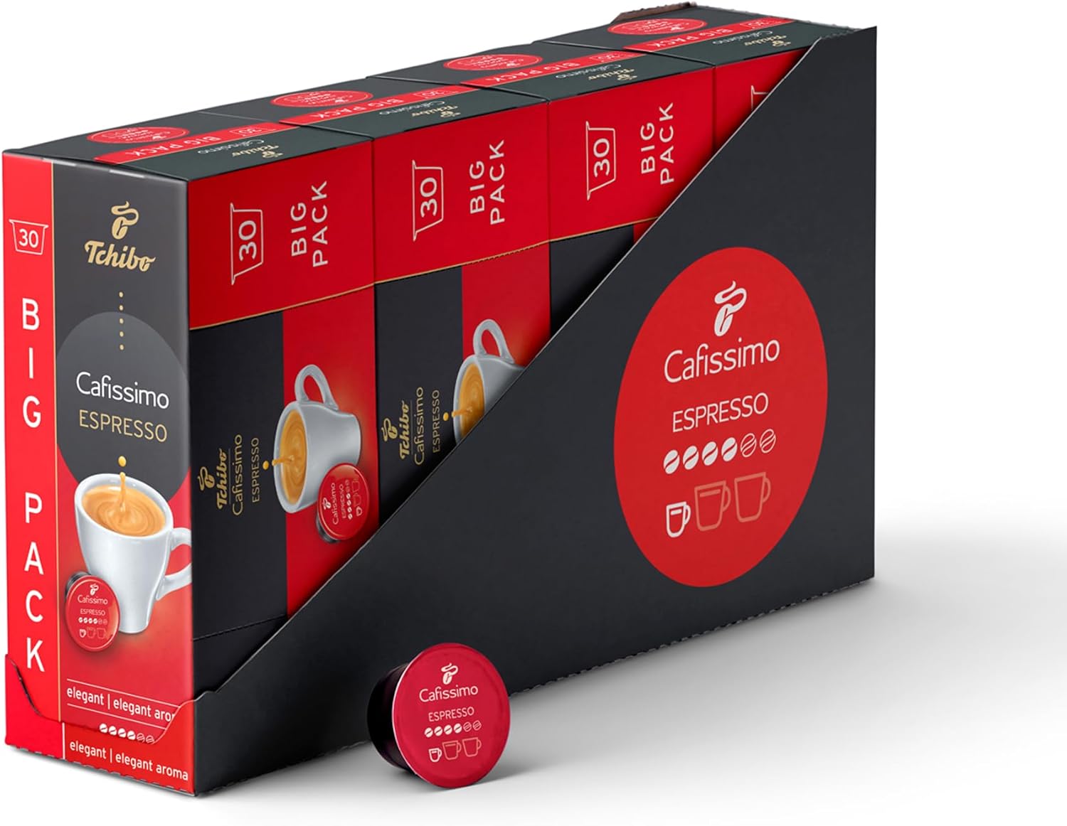 Tchibo Cafissimo Espresso Elegant Coffee Capsules, Pack of 120 - 4 x 30 Capsules (Coffee, Expressive with Full Aroma), Sustainable & Fair Trade