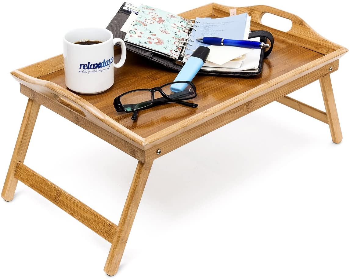 Relaxdays Bed Tray, Bamboo, Lacquered, Foldable