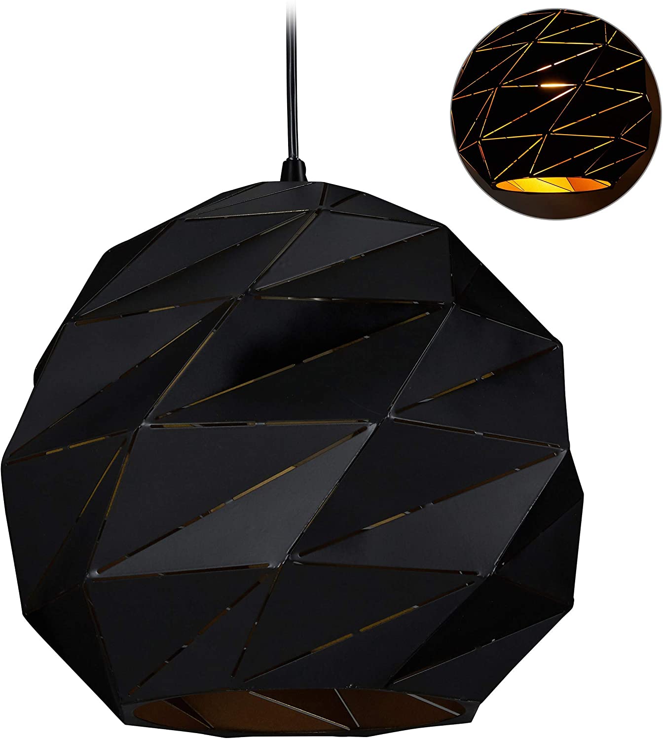Relaxdays Single Bulb Pendant Light Globe Lampshade Geometric Vintage Penda