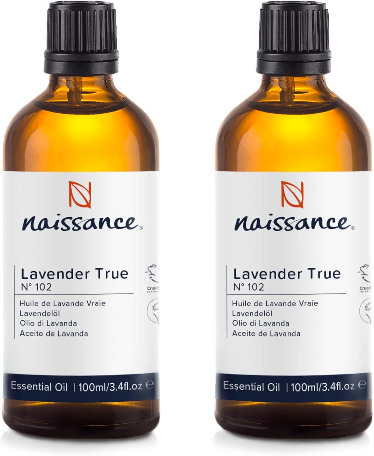 Naissance Lavender Oil (No. 102), 200 ml (2 x 100 ml), 100% Natural Pure Lavender Essential Oil for Natural Cosmetics, Aromatherapy, Oil Burner, Fragrance Oil for Aroma Diffuser