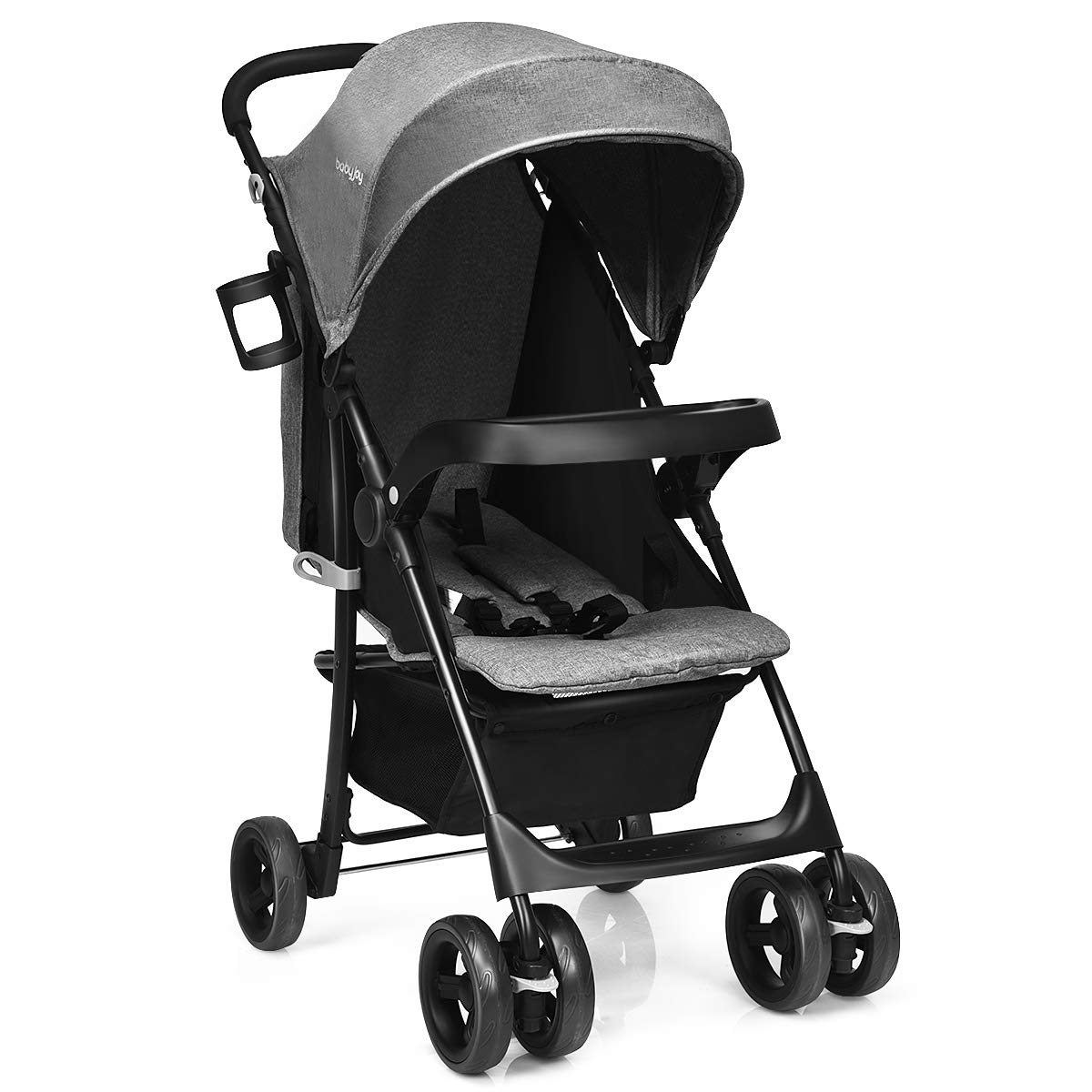 GOPLUS Multi Pushchair, Folding Pushchair, Adjustable with Four Wheels, Reclining Position, Sports Pram with Baby Seat/Sun Cover/Table Top/Changing Bag/Drink Holder (Grey)