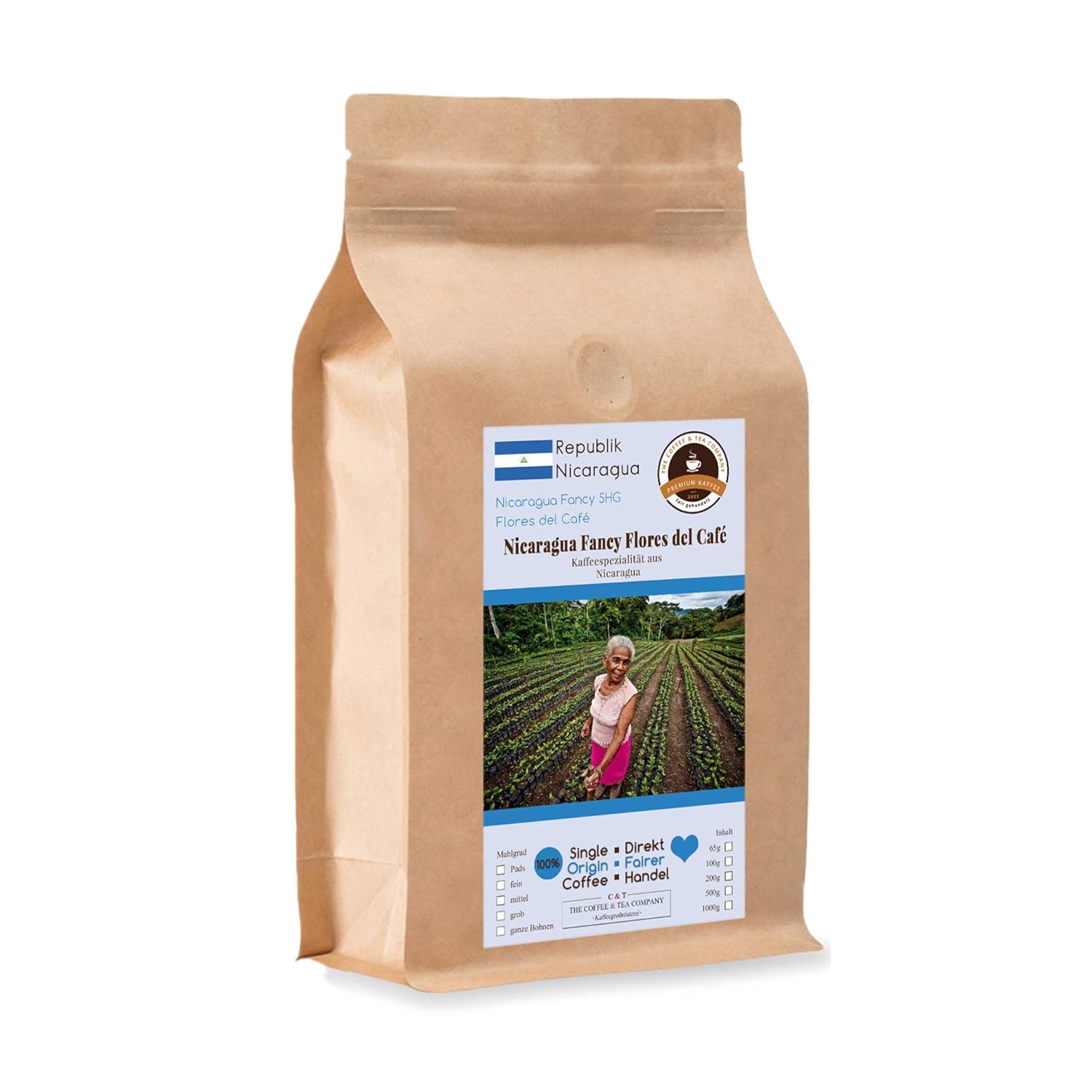 Coffee Globetrotter - Coffee with Heart - Nicaragua Fancy Flores del Café - 1000 g Medium Ground - Top Coffee from the Women\'s Fund Project Fair Traded Supports Social Projects