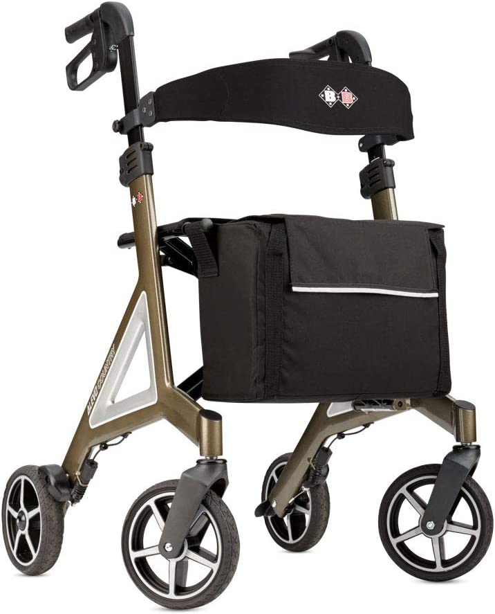 Bischoff & Bischoff Alevo Country Folding Rollator - Off-Road Rollator for Indoor and Outdoor Use Walker with Profile Tyres and Removable Bag, Seat Height 51 cm, Platinum