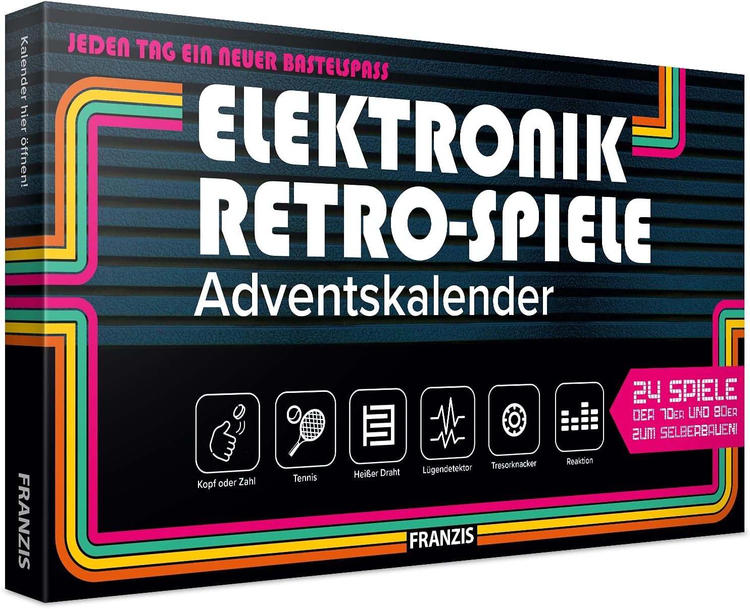 Franzis 67150 - Electronic Retro Games Advent Calendar 2020, 24 Games of the 70s and 80s to Build Yourself Without Soldering, A New Craft Fun Every Day, Recommended from 14 Years.
