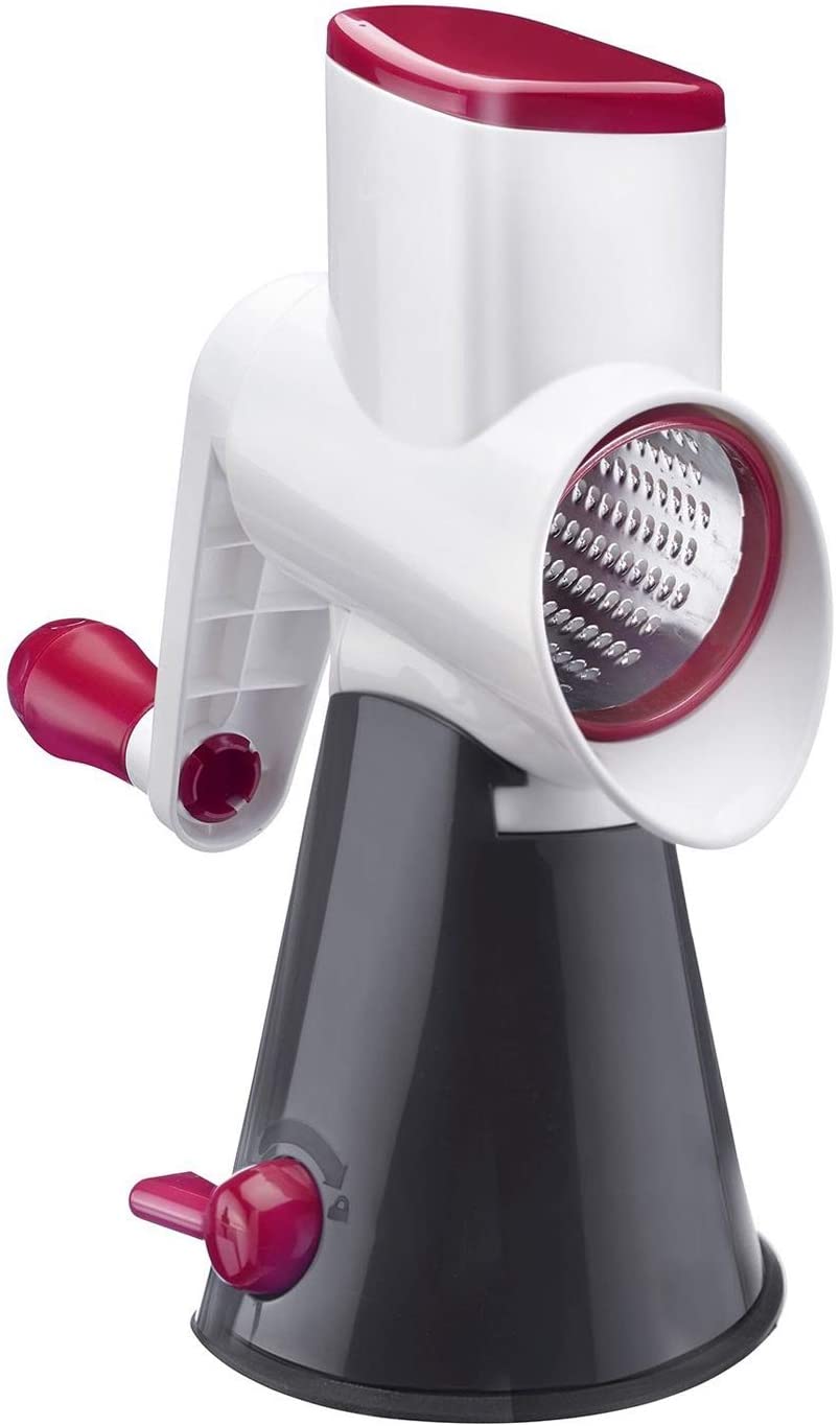 Westmark 97022260 Grater with 3 Cutting Drums, Drum Grater / Slicer, Large Suction Base, Height 26.5 cm, Plastic/Stainless Steel, Sharp Herta, White/Dark Grey/Red